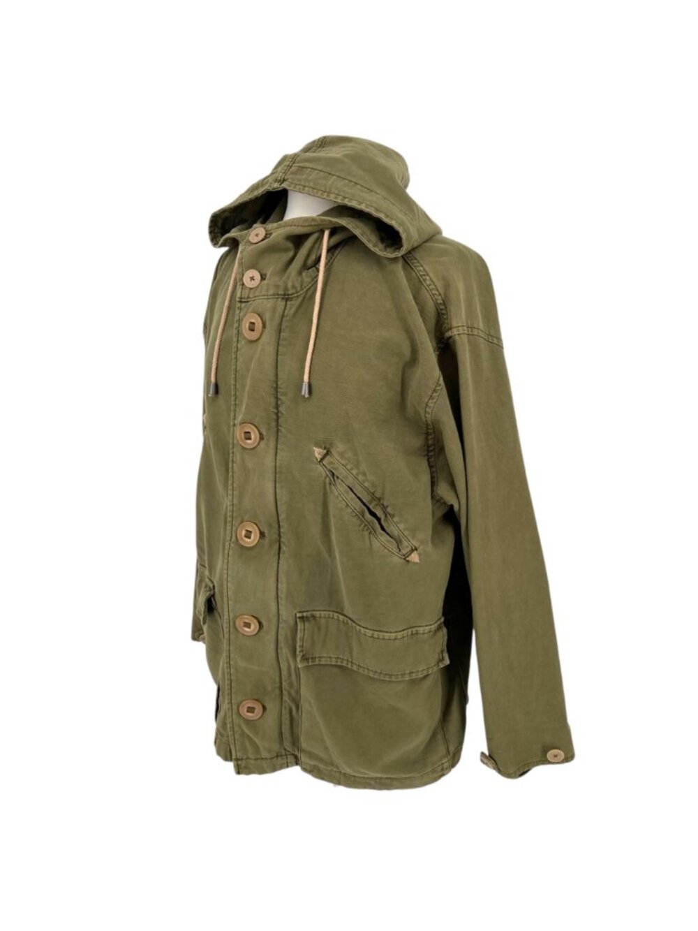 Free People Arya Utility Jacket Olive Green Cotton Button-Up Hooded Size XS - Picture 5 of 12
